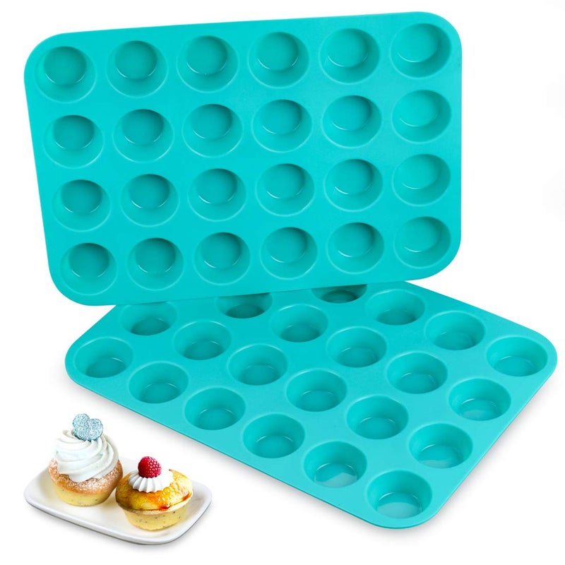 CAKETIME Mini Muffin Pan 24 Mini Cupcake Pans Silicone Molds Food Grade Silicone Muffin Pans for Baking Pack of 2 - Image 1
